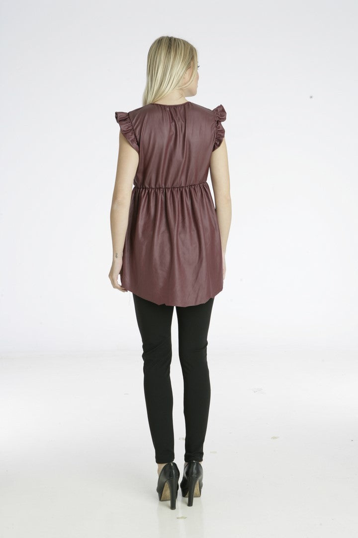 Top αμάνικο με βολάν και λάστιχο στη μέση από δερματίνη