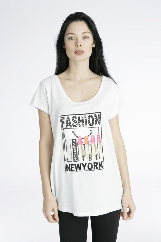 Top βαμβακερό κοντομάνικο με στάμπα