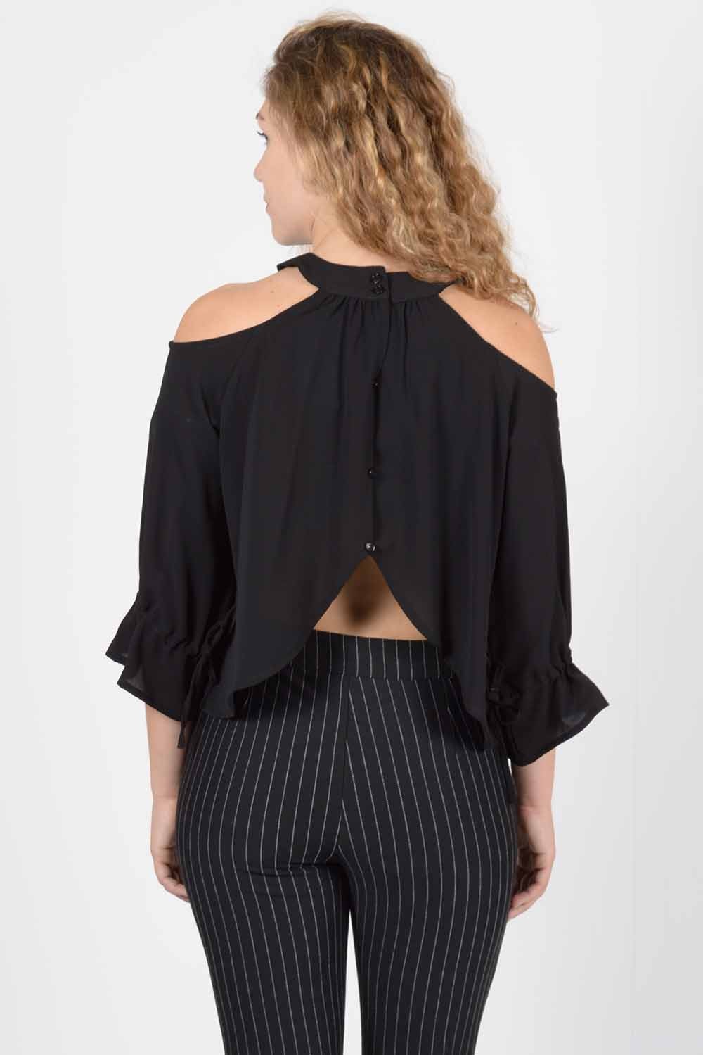 Μπλούζα με ανοίγματα στους ώμους και κουμπάκια στην πλάτη