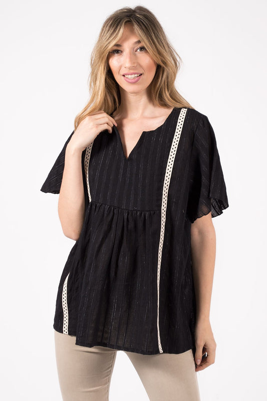 Μπλούζα ριχτή με πλεκτή τρέσσα