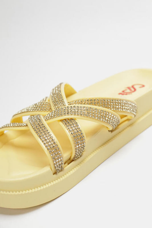 Παντόφλες με χιαστί λουράκια & strass