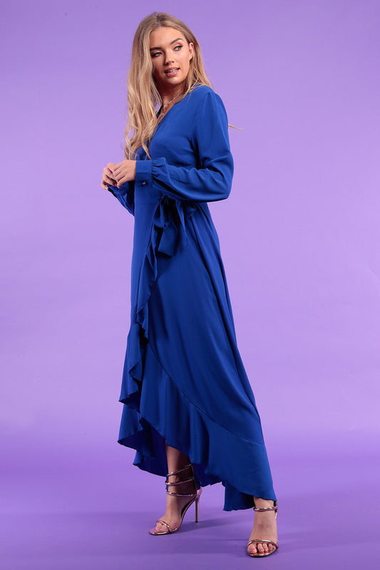 Φόρεμα μακρυμάνικο maxi με βολάν