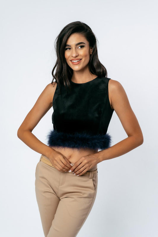 Top cropped βελουτέ με γούνα