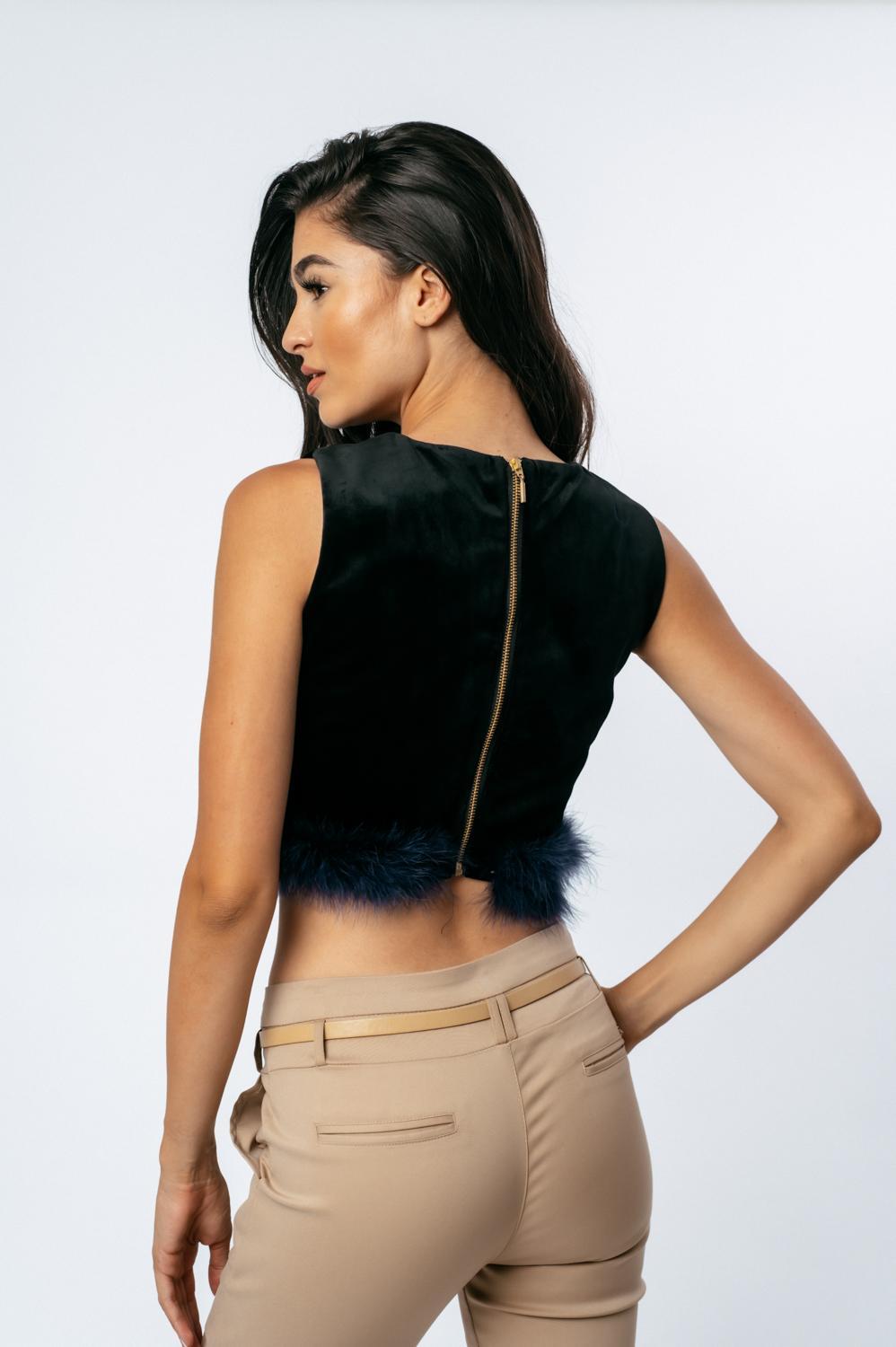 Top cropped βελουτέ με γούνα