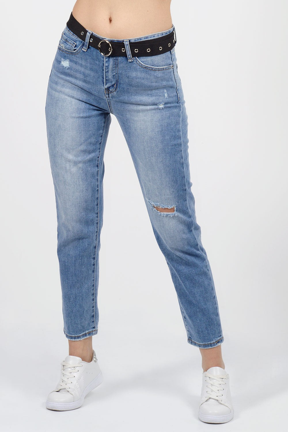 Τζιν παντελόνι βαμβακερό με ζώνη