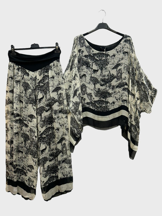 Σετ μεταξωτό μπλούζα - παντελόνα