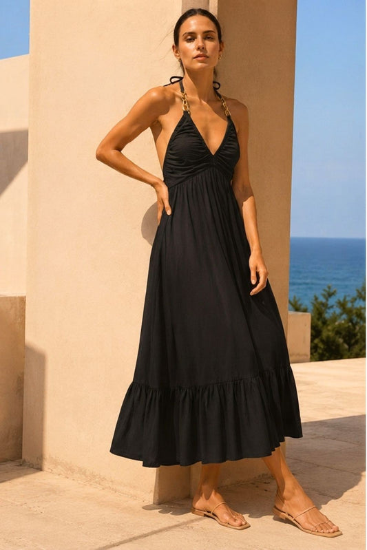 Φόρεμα midi/maxi viscose με αλυσίδα