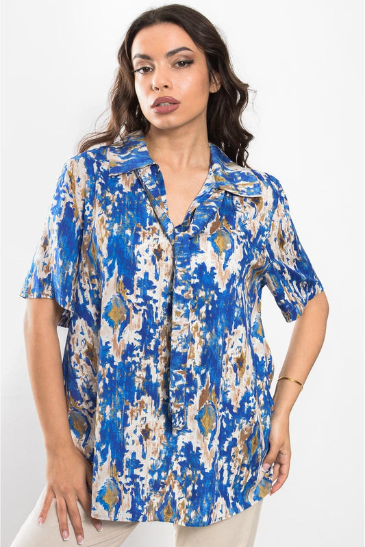 Μπλούζα loose εμπριμέ με γραβάτα