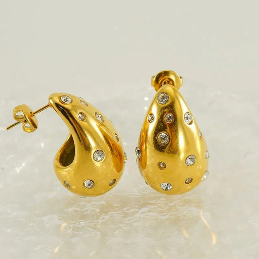 Σκουλαρίκια χρυσά ατσάλινα με zircon σχήμα δάκρυ