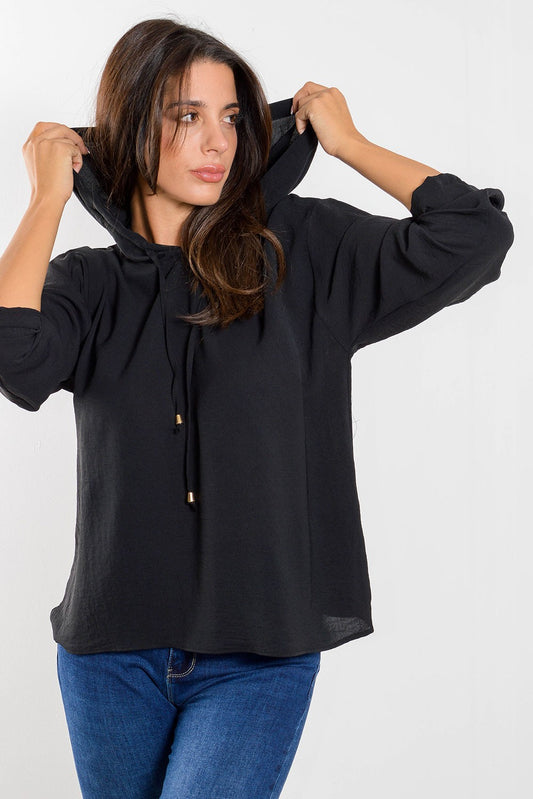 Μπλούζα crepe με κουκούλα