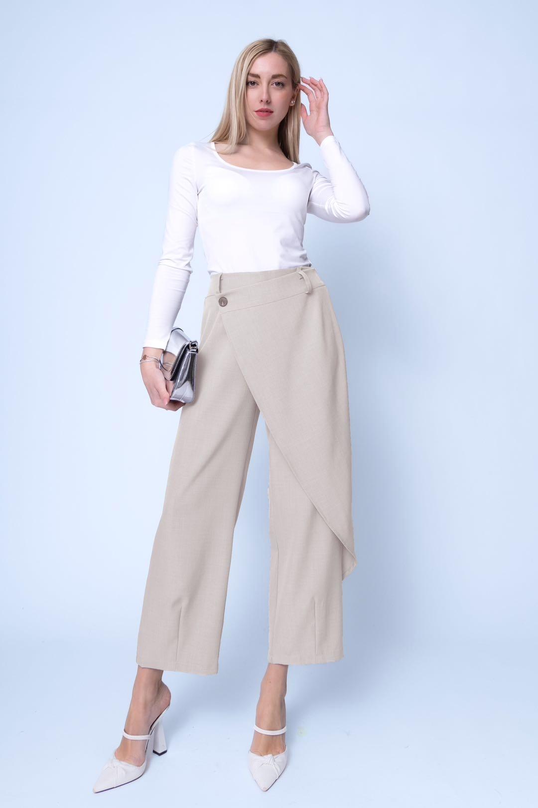 Παντελόνα ζιπ crepe με φύλλο