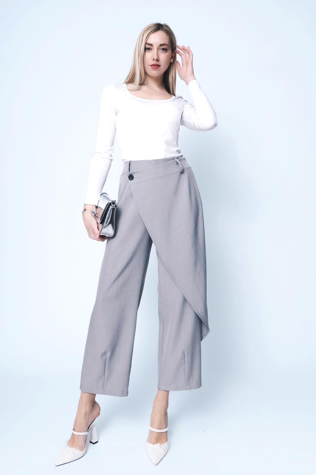 Παντελόνα ζιπ crepe με φύλλο