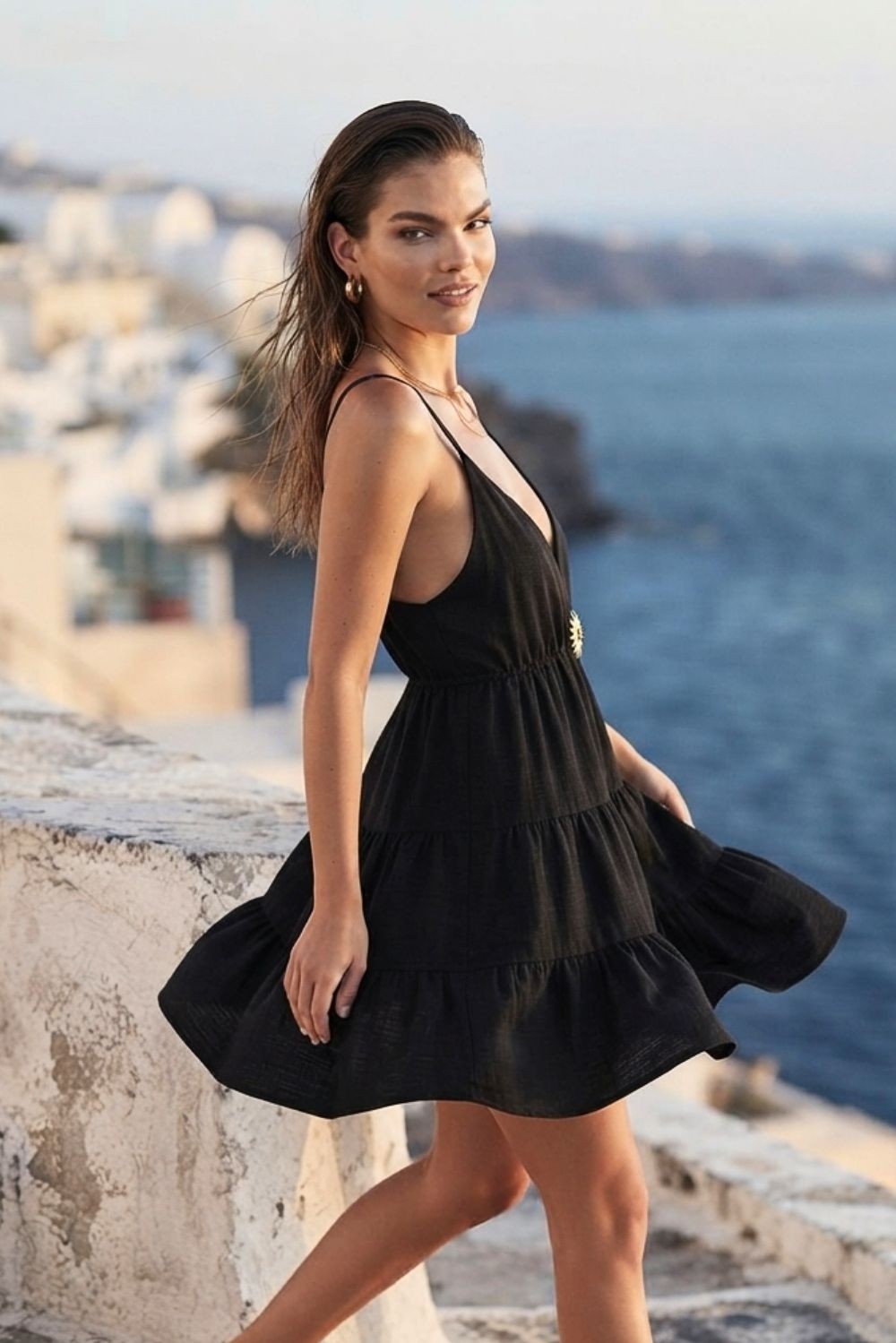 Φόρεμα mini viscose με βολάν