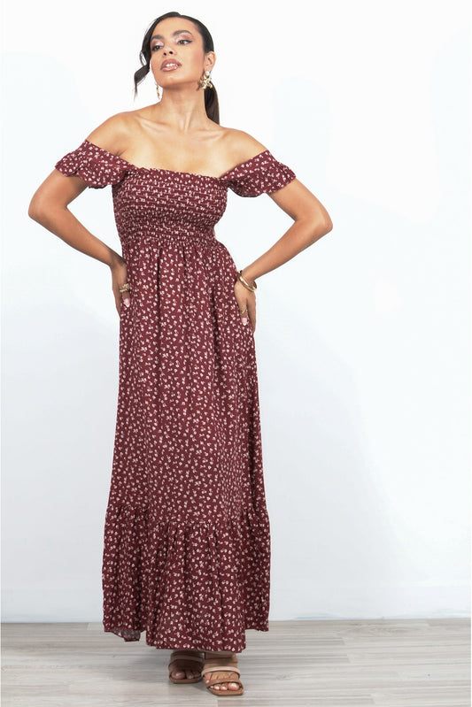 Φόρεμα maxi floral με βολάν