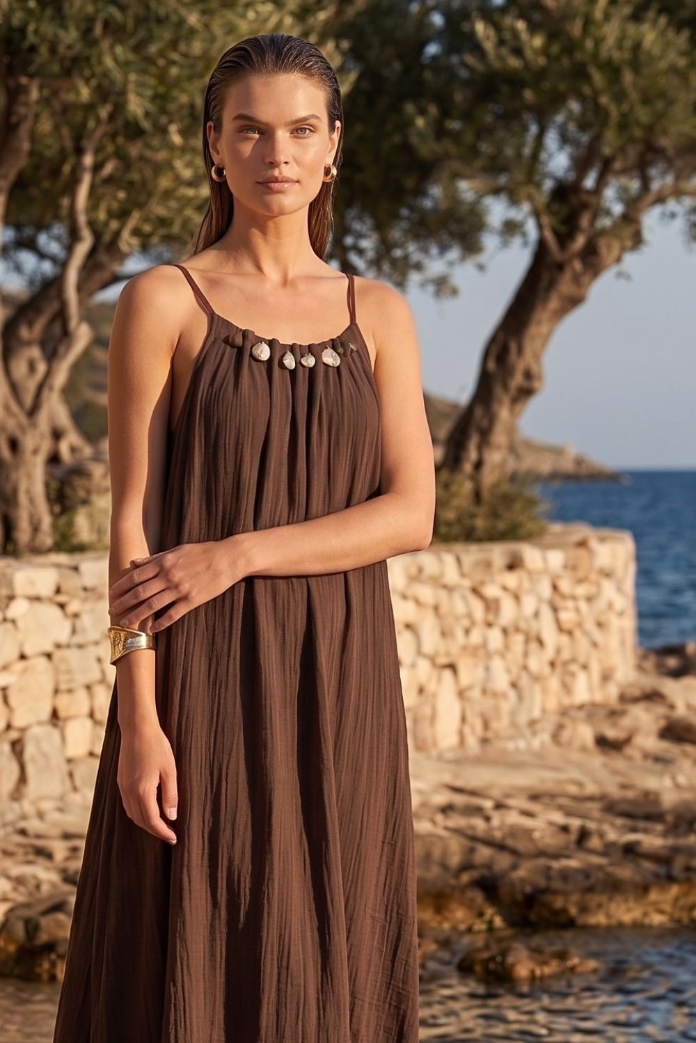 Φόρεμα maxi viscose με εντυπωσιακές χάντρες