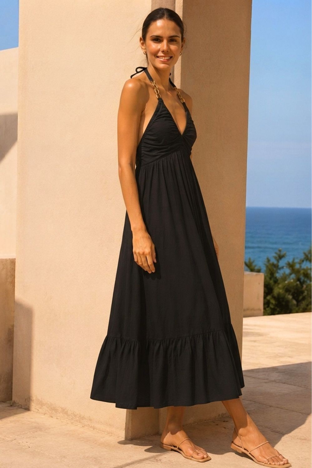 Φόρεμα midi/maxi viscose με αλυσίδα