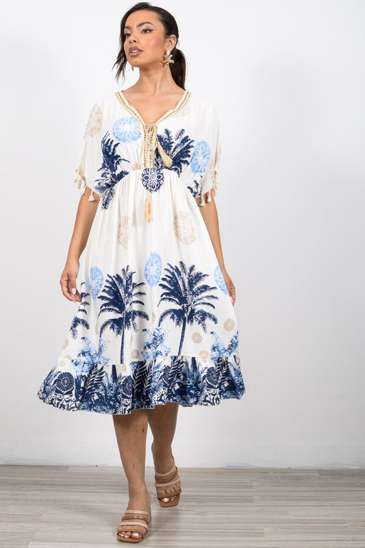 Φόρεμα boho midi tropical printed