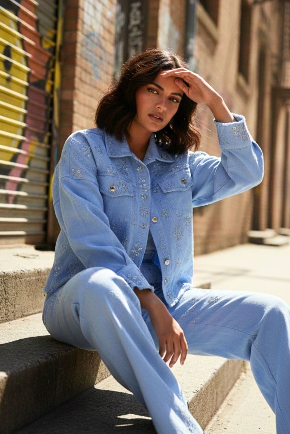 Jean Jacket με κέντημα και παγιέτα