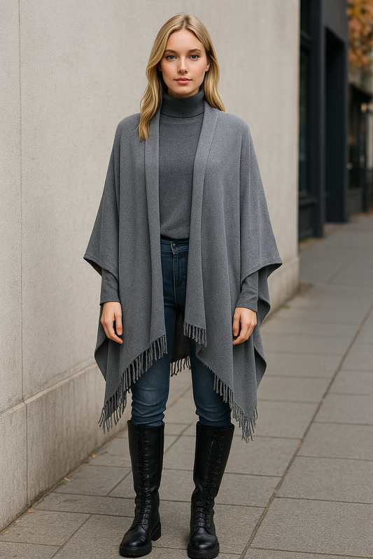 Ζακέτα μακριά πλεκτή με κρόσσια