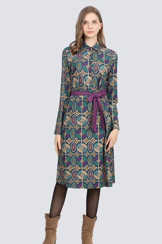 Φόρεμα midi σεμιζιέ εμπριμέ