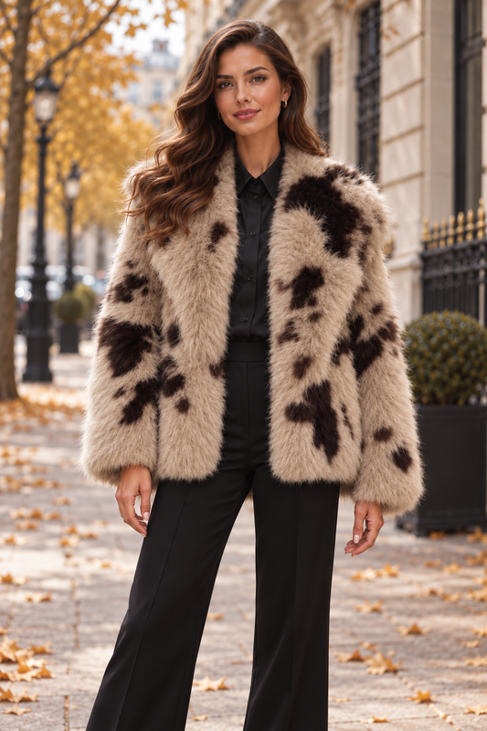 Γουνάκι faux fur cow printed oversized