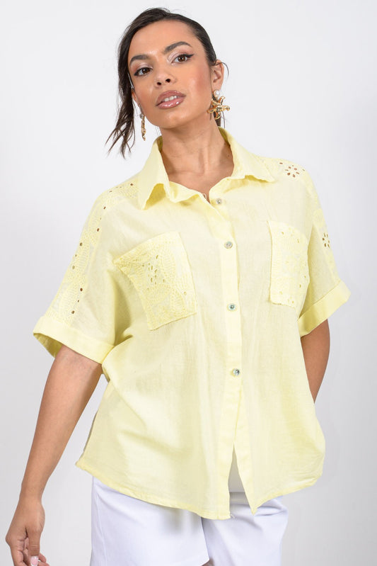 Πουκάμισο με κέντημα κηπούρ oversized
