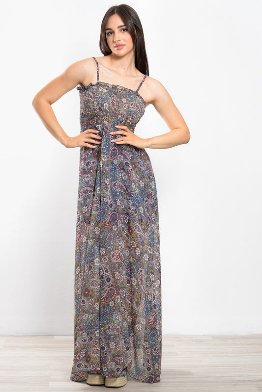 Φόρεμα maxi εμπριμέ μουσελίνα