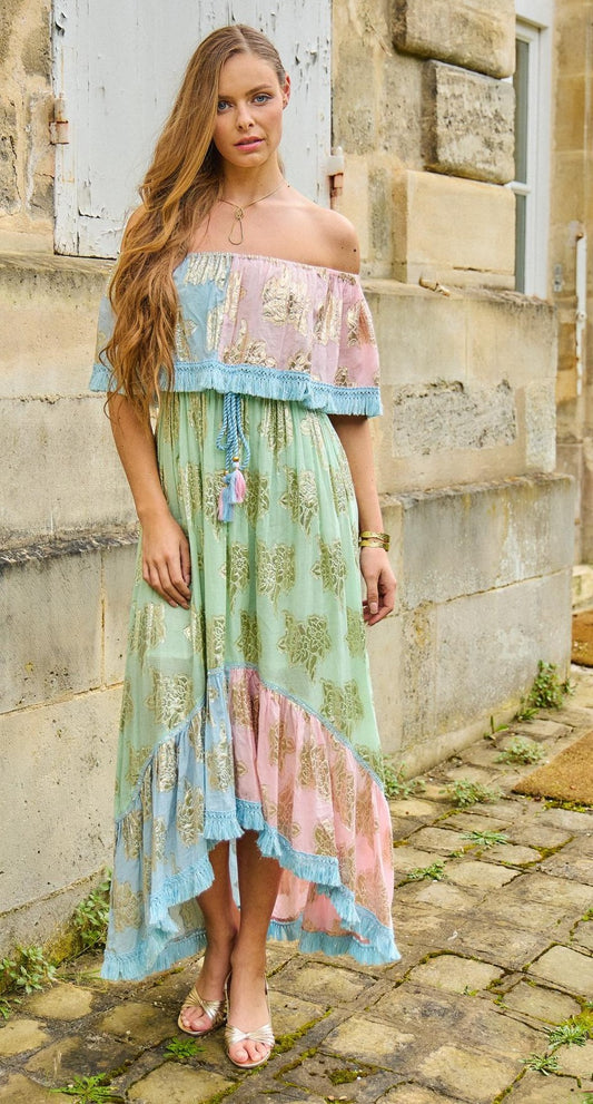 Φόρεμα maxi bohemian strapless