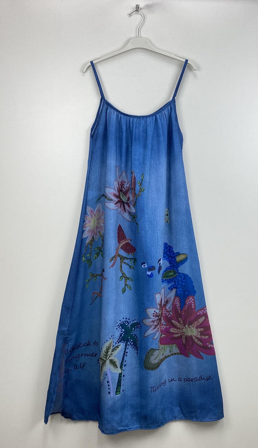 Φόρεμα maxi denim look floral printed