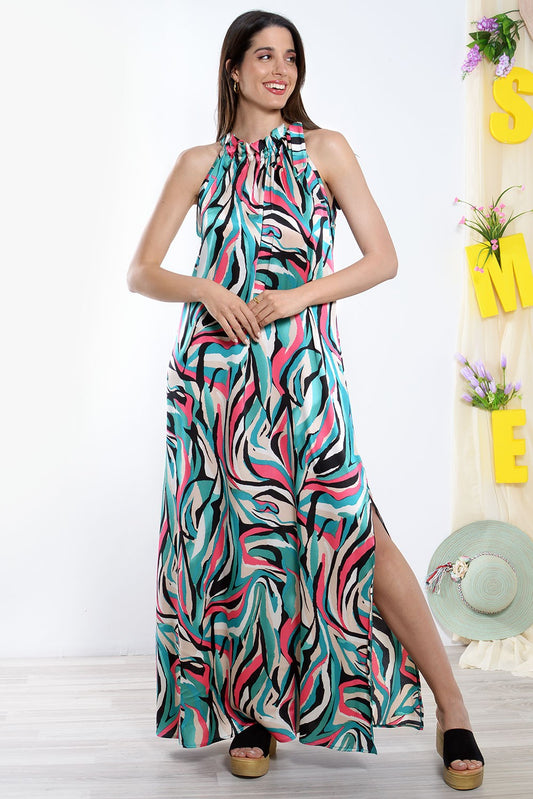 Φόρεμα maxi satin εμπριμέ