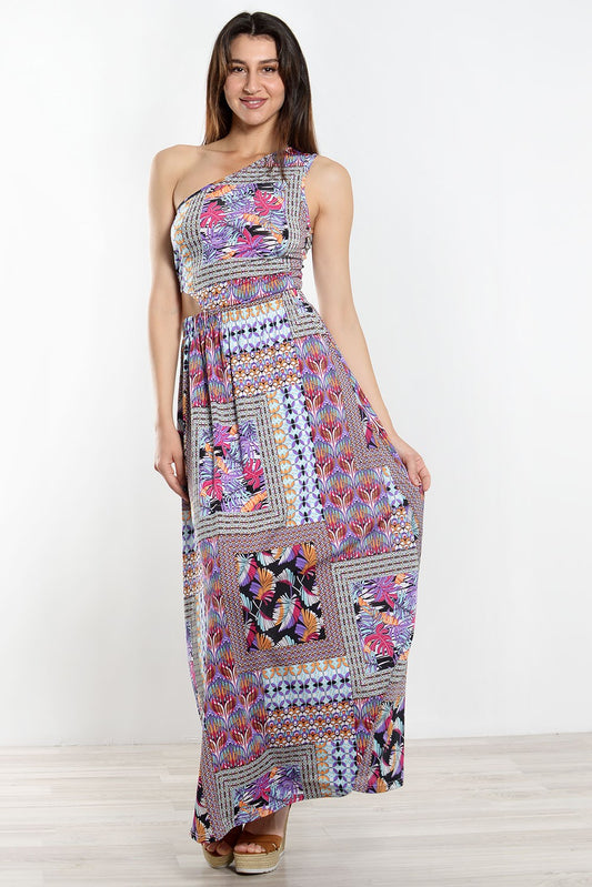 Φόρεμα maxi εμπριμέ με έναν ώμο