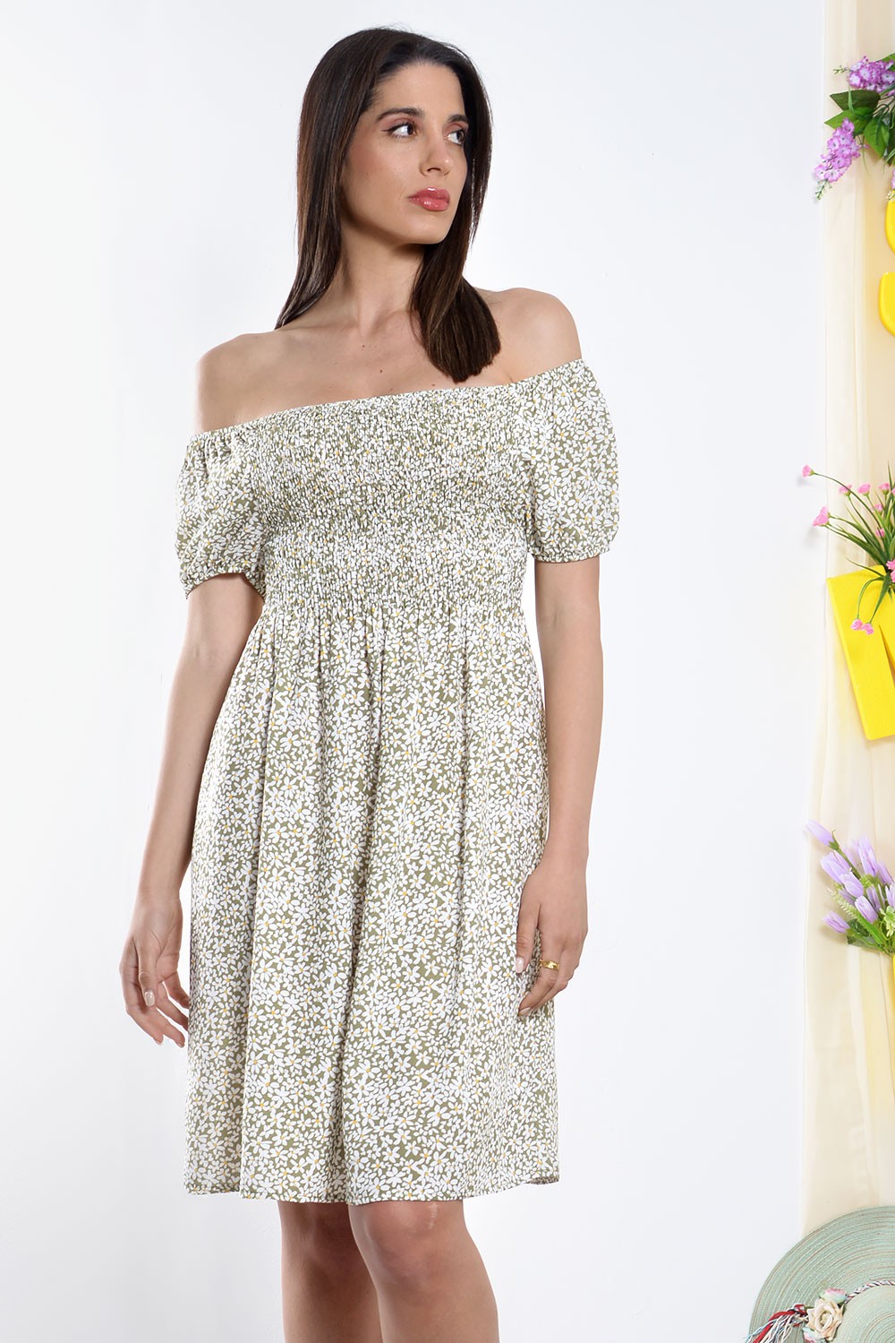 Φόρεμα mini έξωμο floral