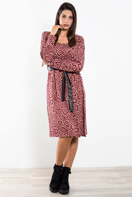 Φόρεμα midi εμπριμέ με ζώνη