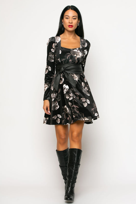 Φόρεμα mini floral βελουτέ