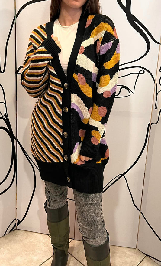 Ζακετοφόρεμα ριγέ/εμπριμέ πλεκτό