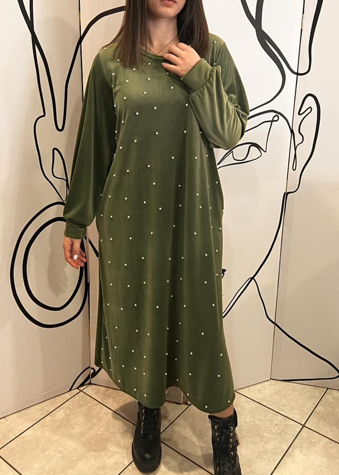 Φόρεμα maxi εβαζέ βελουτέ με πέρλες