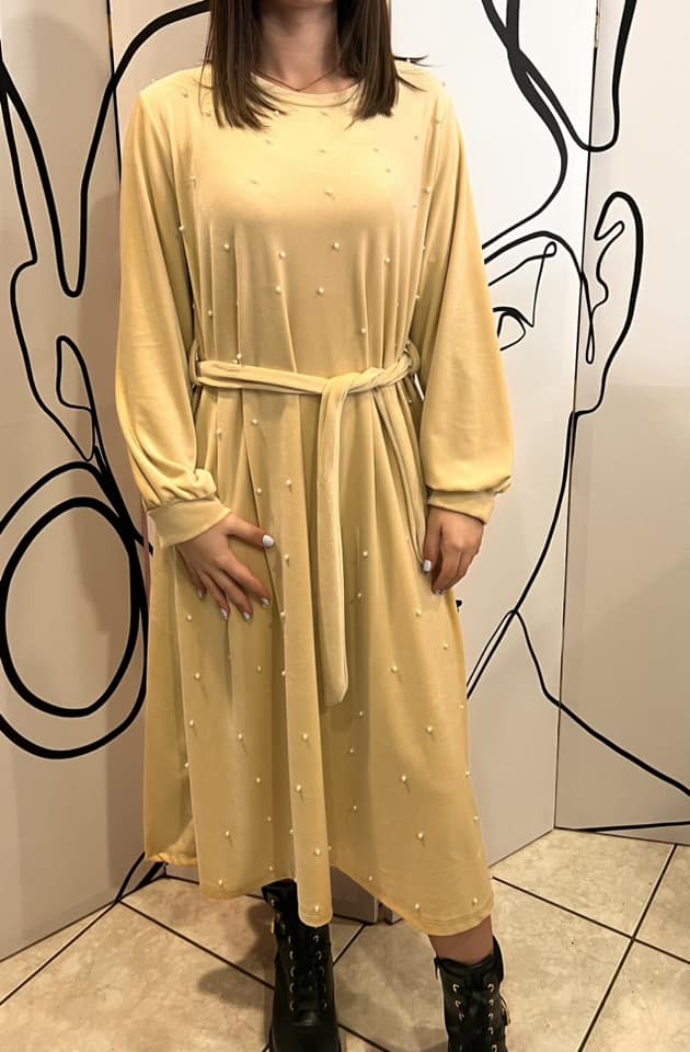 Φόρεμα maxi εβαζέ βελουτέ με πέρλες