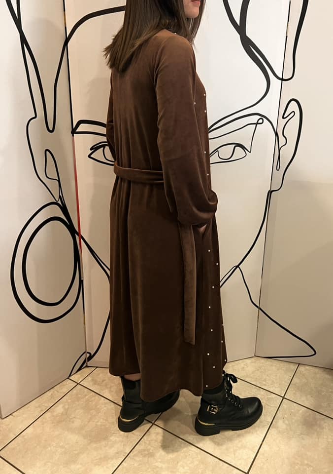 Φόρεμα maxi εβαζέ βελουτέ με πέρλες