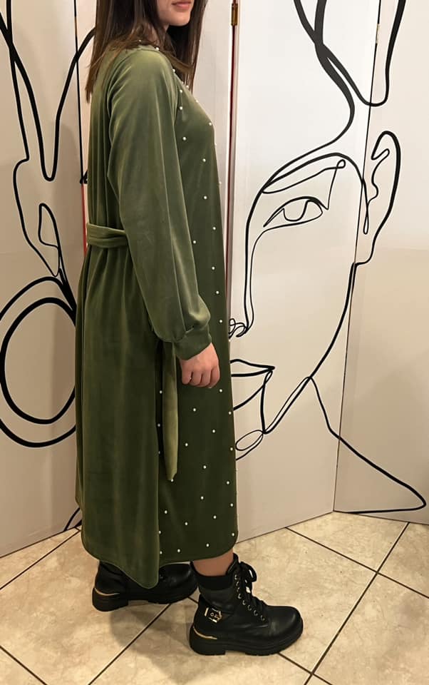 Φόρεμα maxi εβαζέ βελουτέ με πέρλες