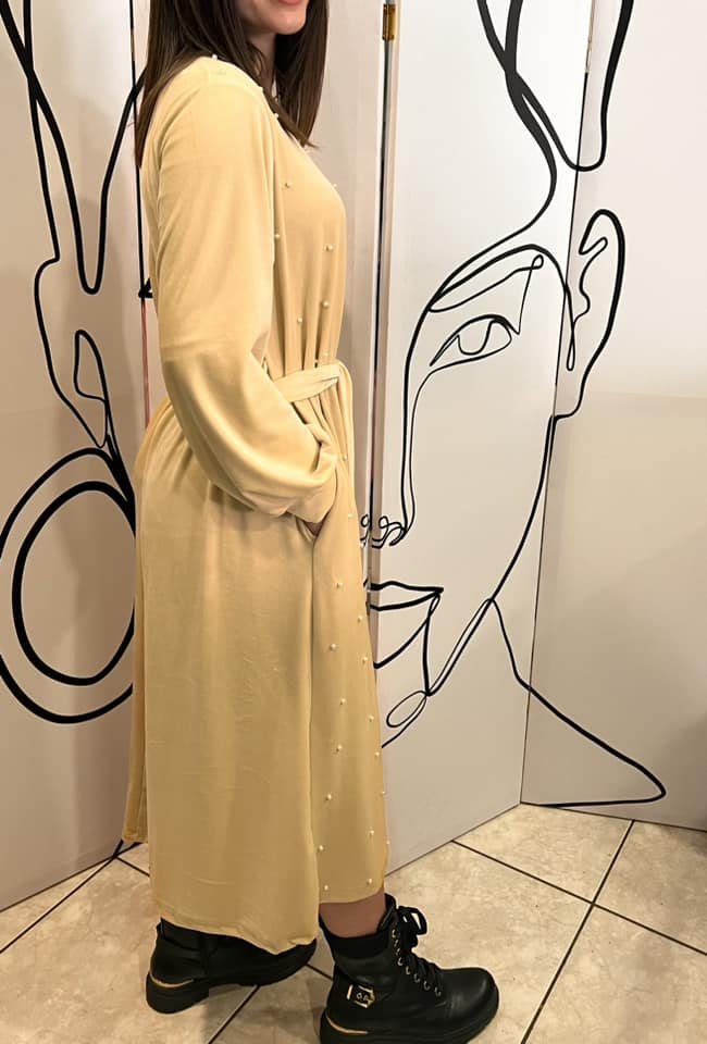 Φόρεμα maxi εβαζέ βελουτέ με πέρλες