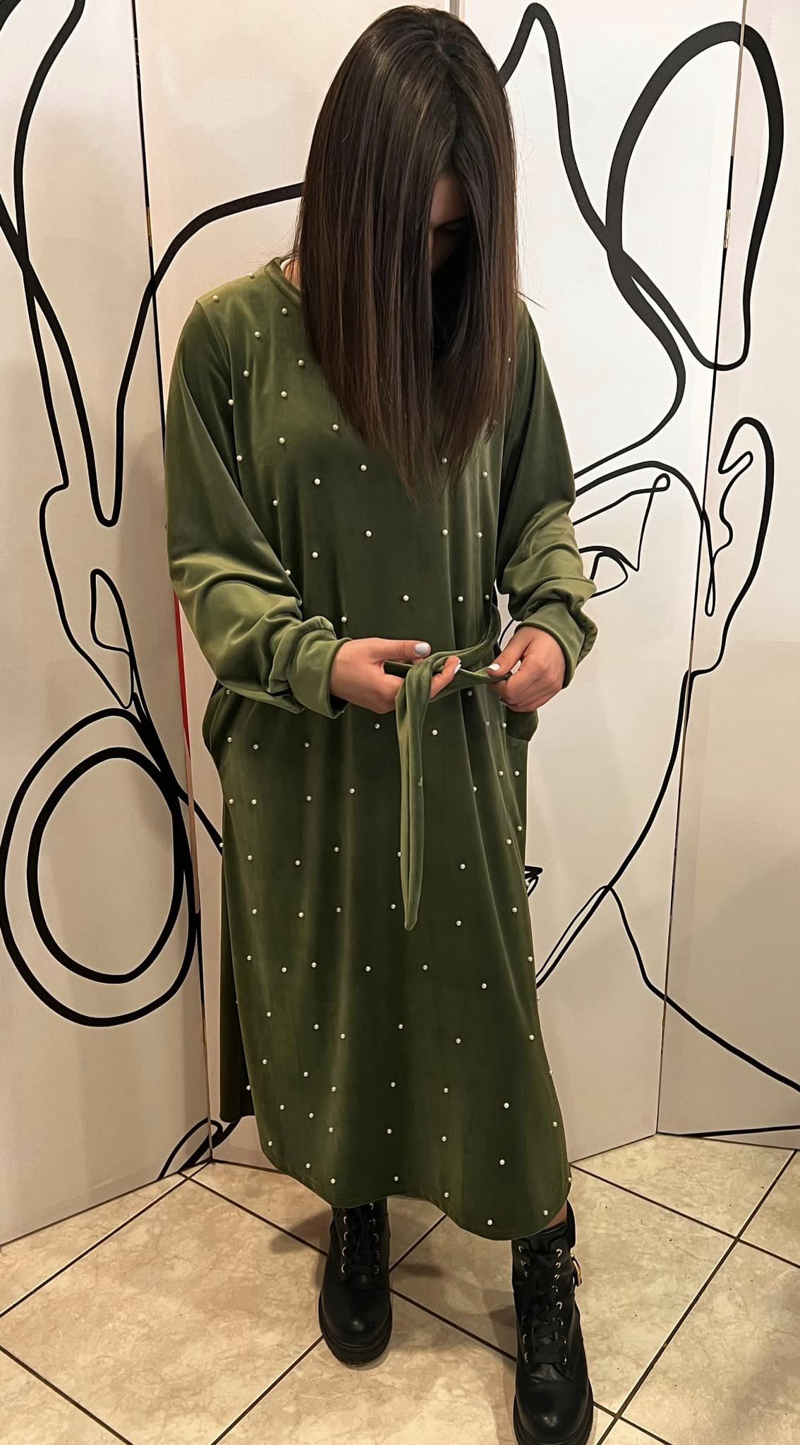 Φόρεμα maxi εβαζέ βελουτέ με πέρλες