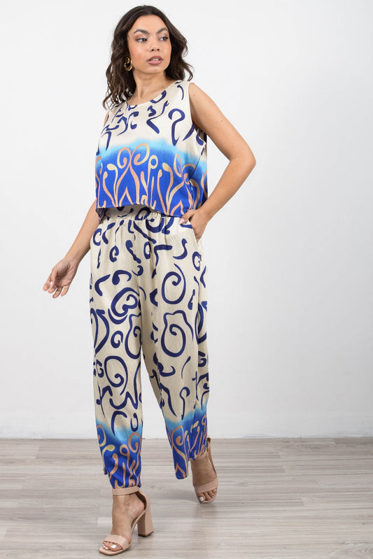 Σετ top cropped - παντελόνα printed