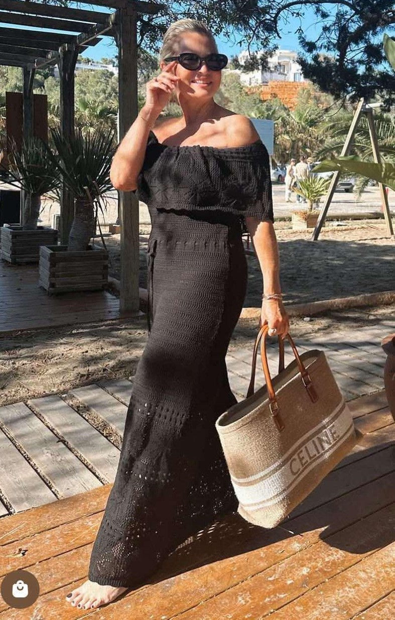 Φόρεμα νημάτινο maxi strapless