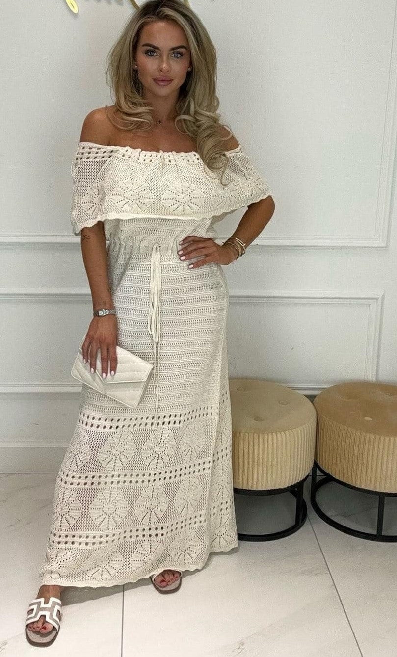 Φόρεμα νημάτινο maxi strapless