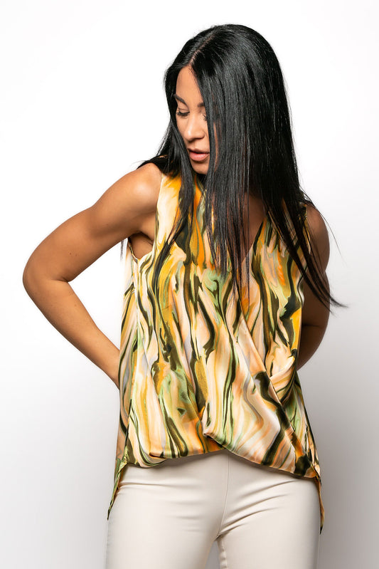 Top satin croise εμπριμέ