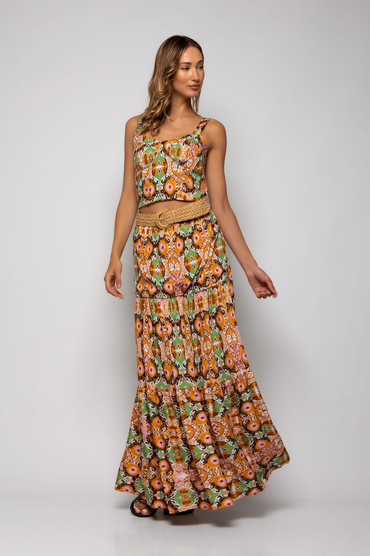 Σετ top cropped & φούστα maxi printed