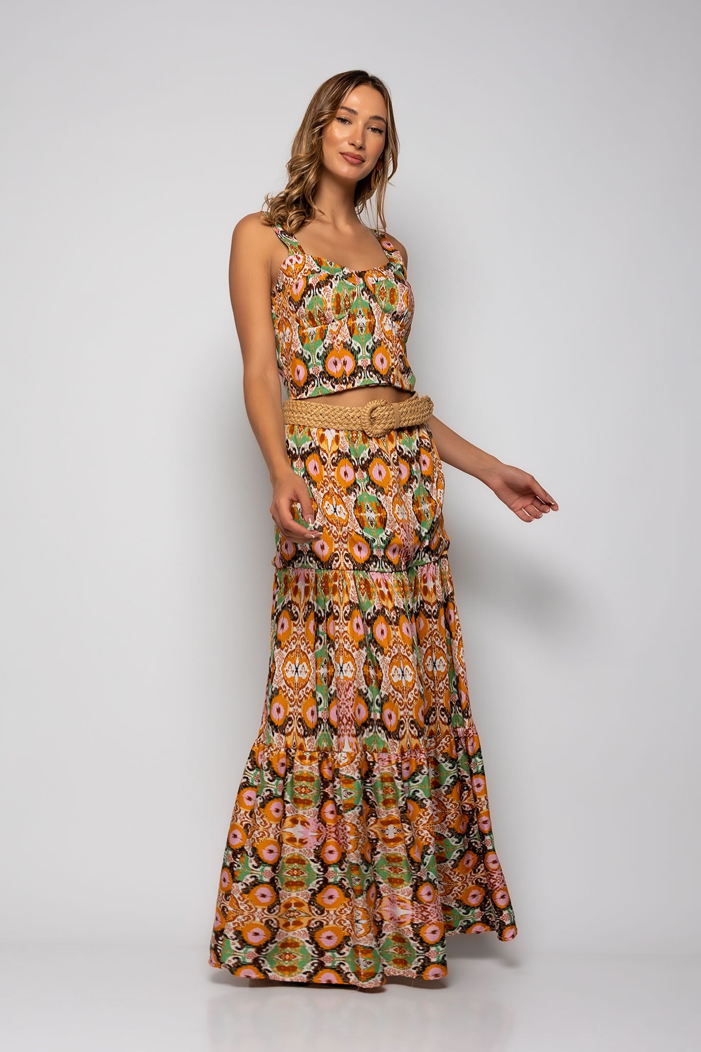Σετ top cropped & φούστα maxi printed