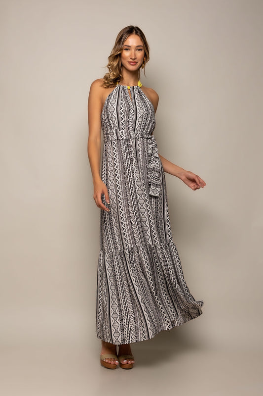 Φόρεμα maxi cocktail printed detailed