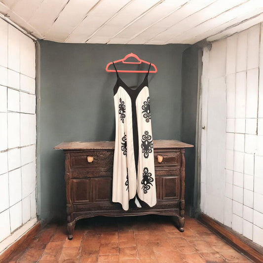 Φόρεμα maxi crepe με ρίγα και prints