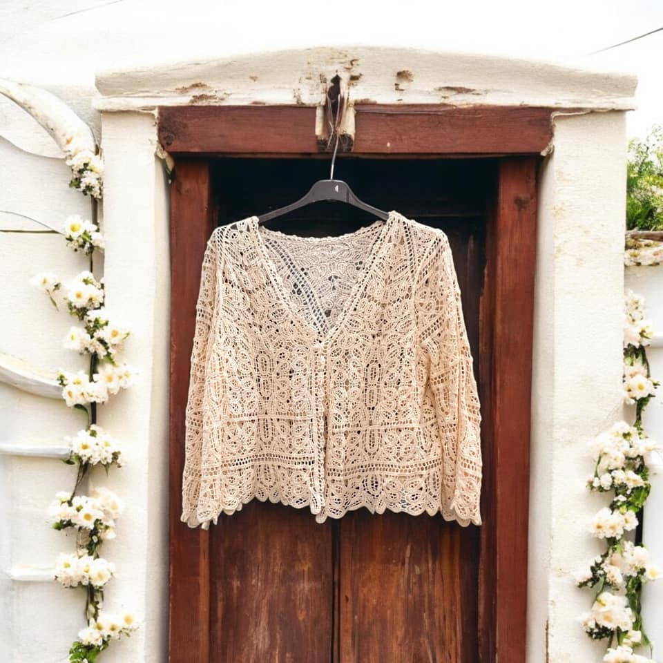 Ζακέτα see through πλεκτή με κέντημα